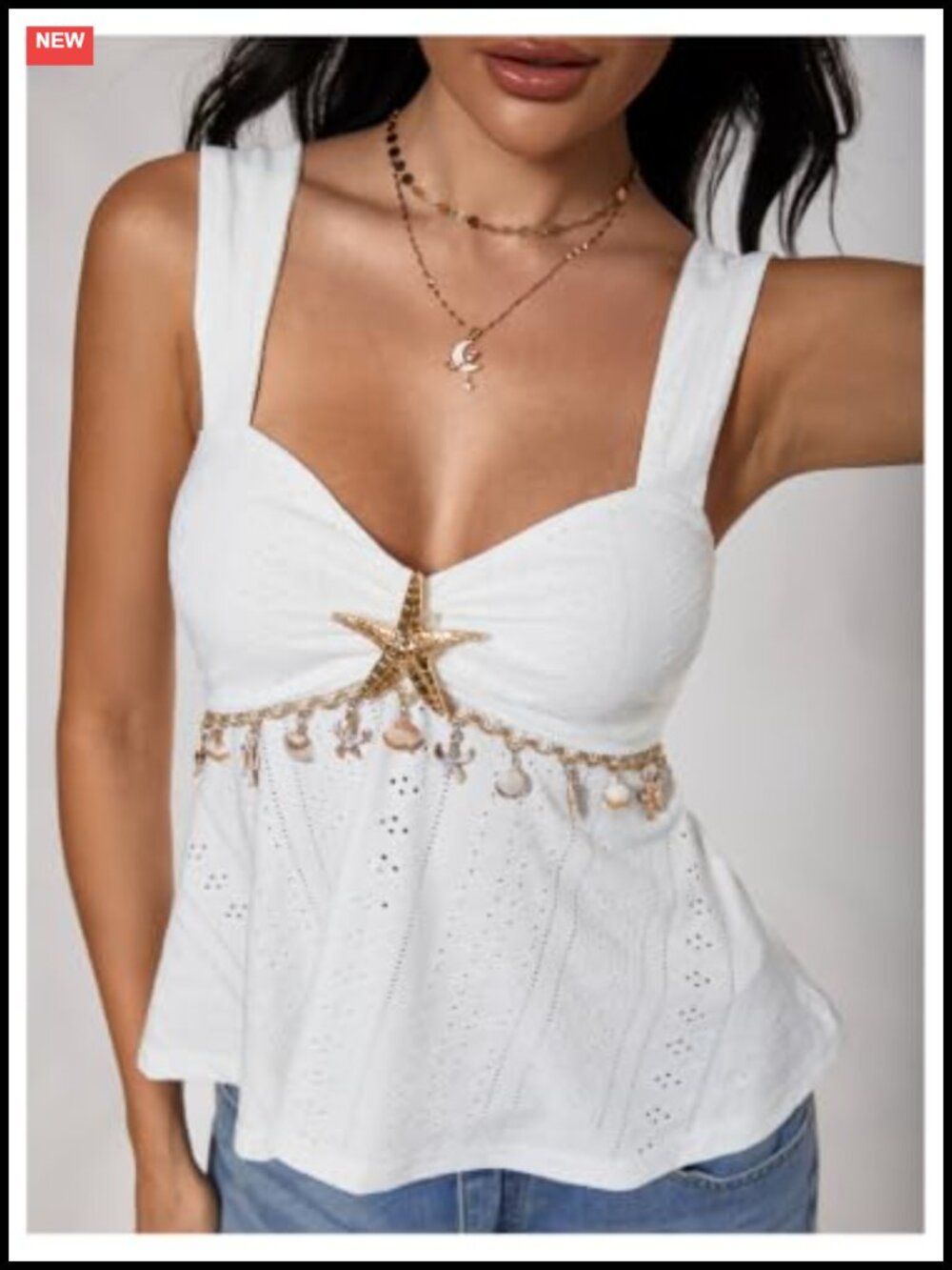 Y2K Eyelet Peplum Tank Top Sweetheart Neck Sleeveless Backless - Picture 2 of 5